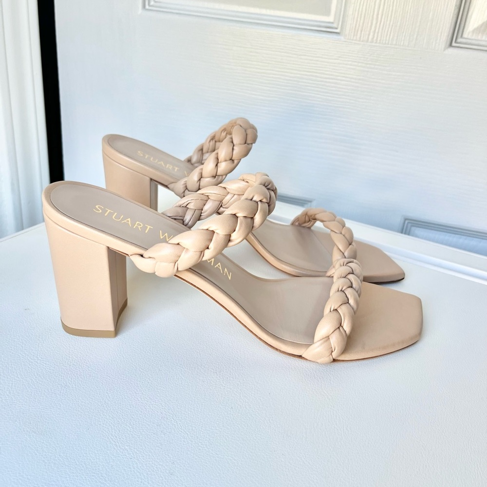 Stuart Weitzman Braided Aleena 75 Block Heels - Adobe, 11 - BRAND NEW